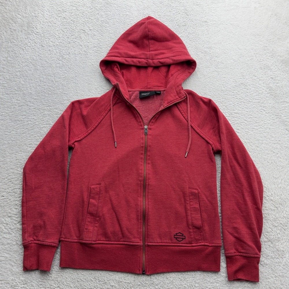 Harley Davidson Women Small Red Full Zip Hoodie United We Will Ride Graphic